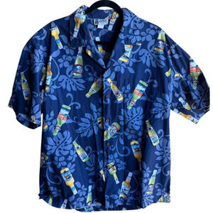Aloha Republic Mens Hawaiian Shirt Beer Bottle Print Short Sleeve Button Down XL
